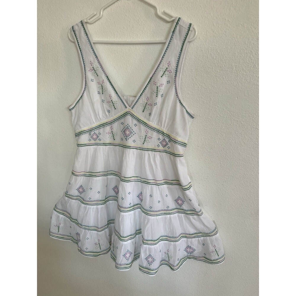 American Eagle Fit & Flare Mini Dress Embroidered Multi Stripe Size L White Boho
